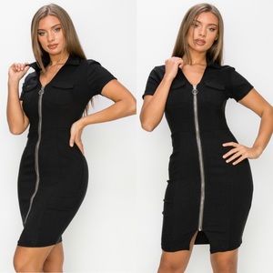 🆕Zip up dress with collar in black